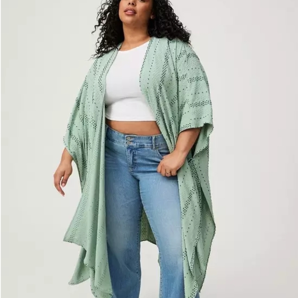 Plus Size Mint Green Women's Kimono Cardigan